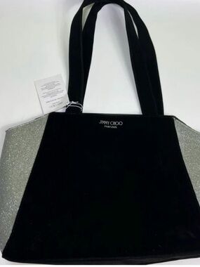 Jimmy Choo Black Velvet Tote with Silver Glitter Panels